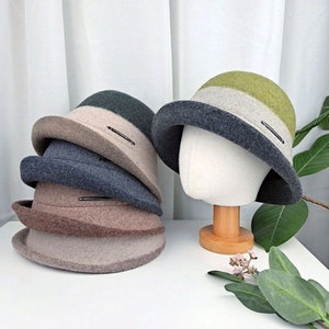 Women's Winter Bungee Bucket Hat Wool Color block Fall Autumn Winter Hat Felt Hat Foldable Gift for Her Warm Fashion Minimalist Trendy
