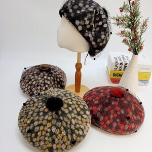 Women's Fall Winter Wool Beret with Lace,  Multi Color Wool Beret, Trendy Stylish Cover Ears