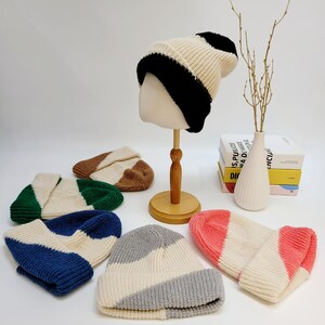 Soft Slouchy Wool Beanie, Color Block Wool Beanie image 1