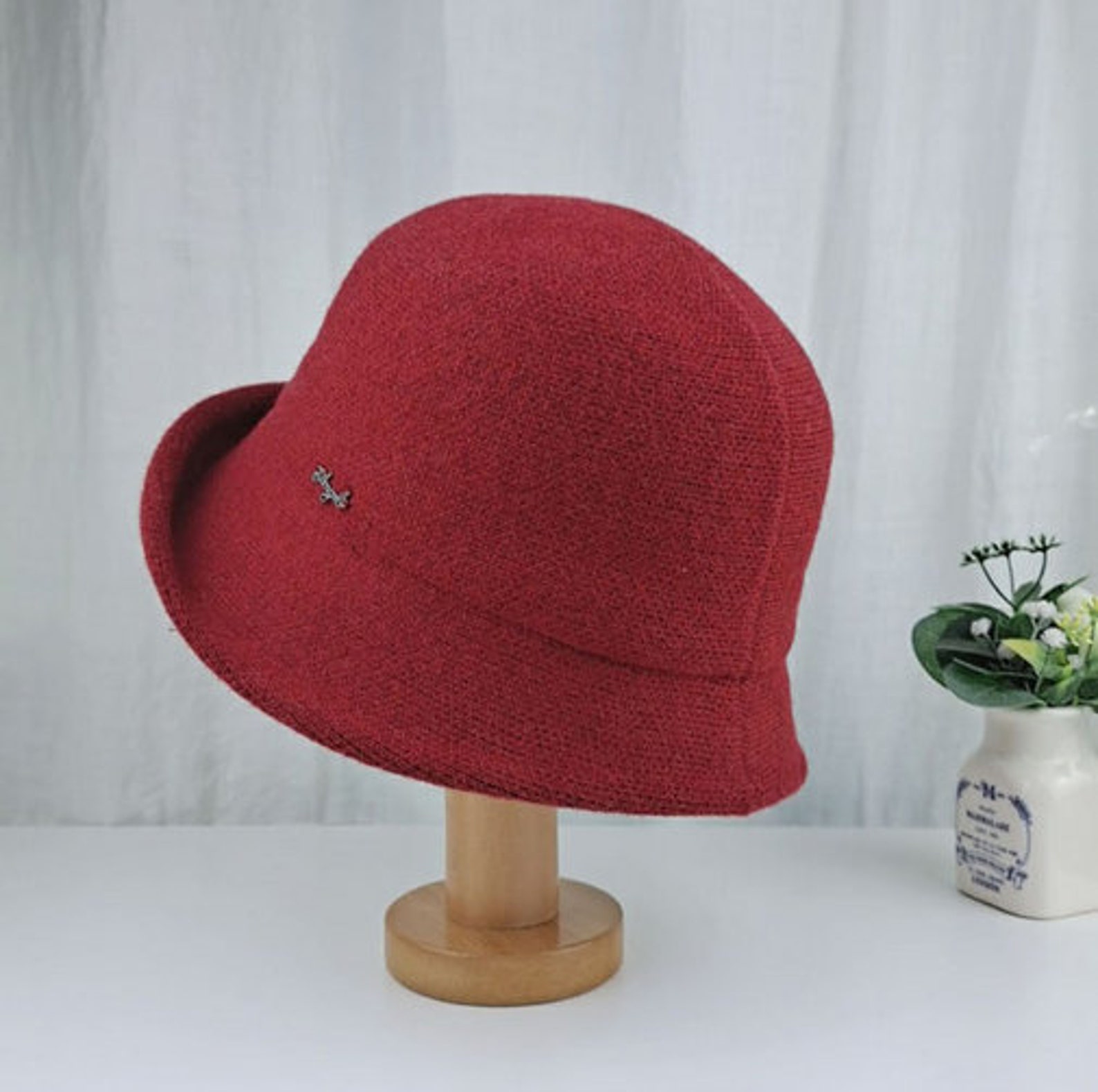 Women's Winter Adjustable Bucket Hat Wool Color Block Fall Etsy