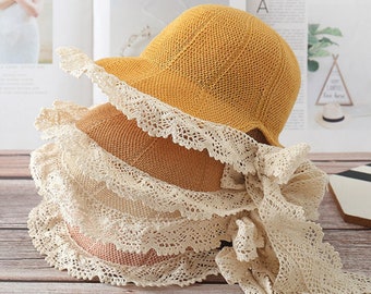 Kids Summer Hat/ Kids Sun Hat/ Kids Beach Hat/ Kids summer hat with lace