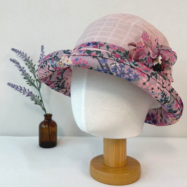 Bob en coton et lin, Bob fleurs printanières, Chapeau printanier coloré, Cadeau pour elle