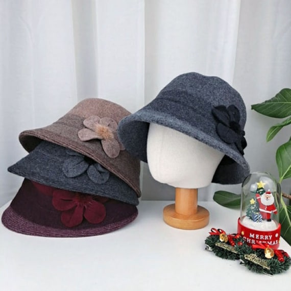 Women's Winter Adjustable Bucket Hat Wool Color Block Fall Autumn