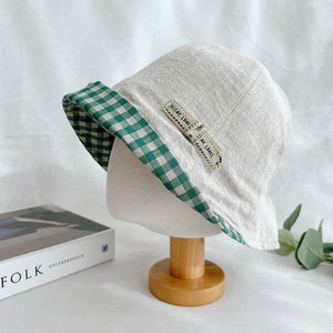 100% Linen Summer Bucket hat, Women's Linen checkered Bungy summer hat, Gift for her
