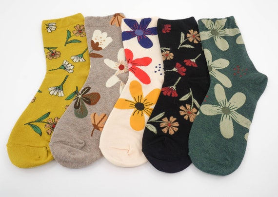 Floral Cotton Socks for Women Big Flower Socks Women's Patterned