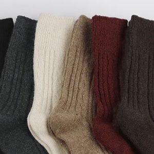 Wool Socks For Women | Cozy Wool Angora Socks | Winter Warm Socks Cozy Crew Soft Feel Socks  Solid Neutral Color  Gift for Her Personalized