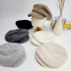 Angora Wool Newsboy hat, Angora Beret with brim, Women's Stylish Angora Winter Hat