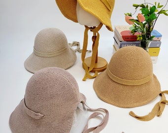 Bucket Hat, Beach Panama Sun Hat, Hemp/Cotton Natural Eco-Friendly Hat