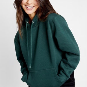 Classic Forest Green Pullover Hoodie, Cotton Blend Premium Crewneck Hooded Sweatshirt, Hoodies for Women, Blank Soft Travelling Hoodie