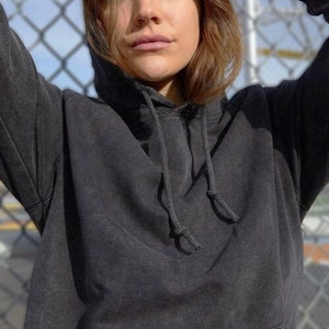 Vintage Black Raglan Hooded Sweatshirt, Acid Wash Hoodie