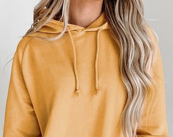 Vintage Mustard Yellow Raglan Hooded Sweatshirt, Mens Hoodie, BLANK Hoodies, Hoodies for Women, Mineral Wash Hoodie, Garment Dyed Sweatshirt