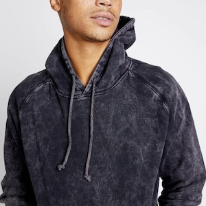 Vintage Black Raglan Hooded Sweatshirt, Acid Wash Hoodie