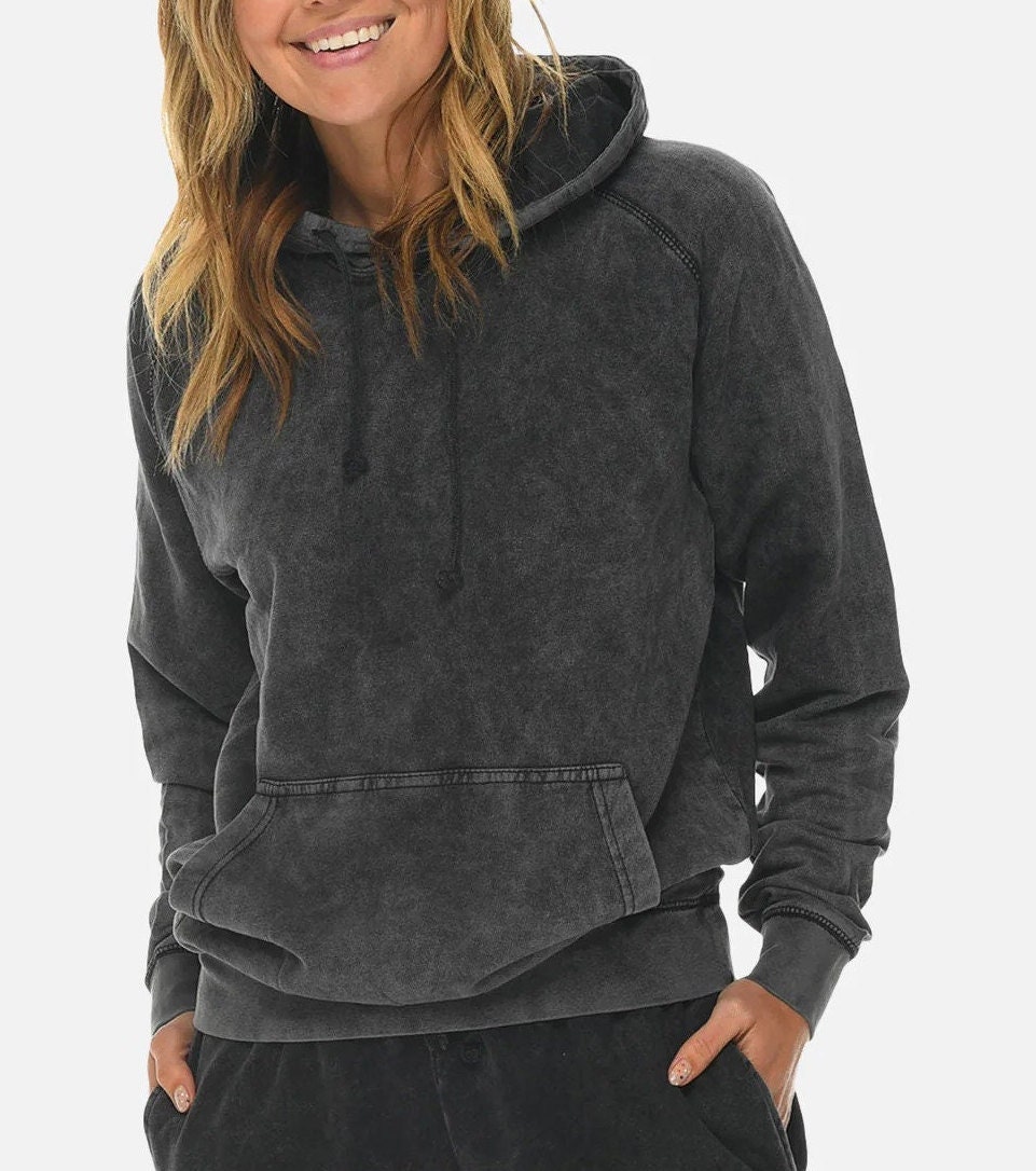 パーカー・フーディ Luxury Street Wear Washed Basic Hoodie Pullover unisexual Vintage Black Raglan Hooded Sweatshirt, Acid Wash Hoodie