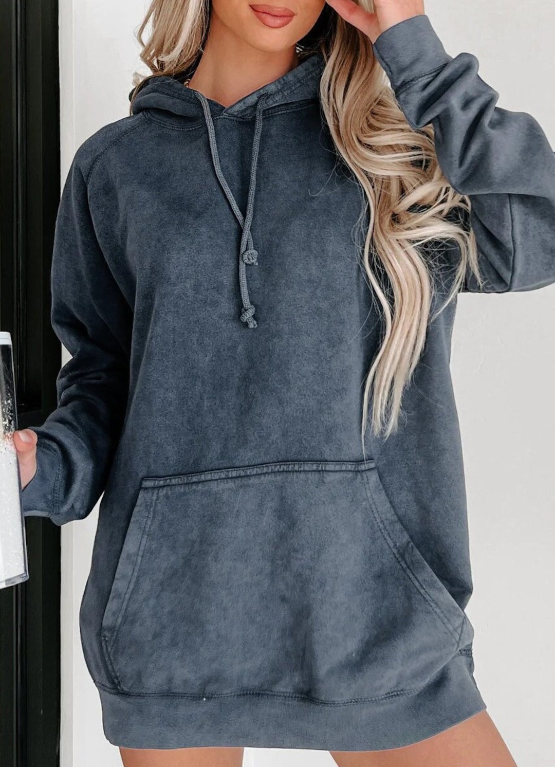 Vintage Denim Blue Hoodie, Mineral Wash Hoodie, College