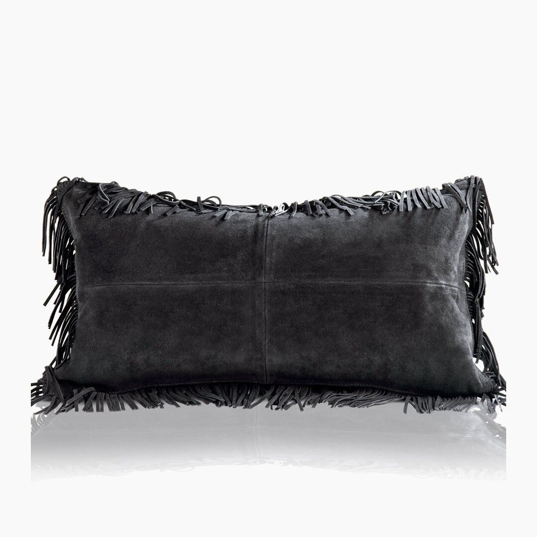Cordova Suede Fringe Lumbar Pillow Etsy