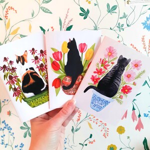 Cat Flower Pot Watercolour Cards (Pack of 3), A6 Greetings