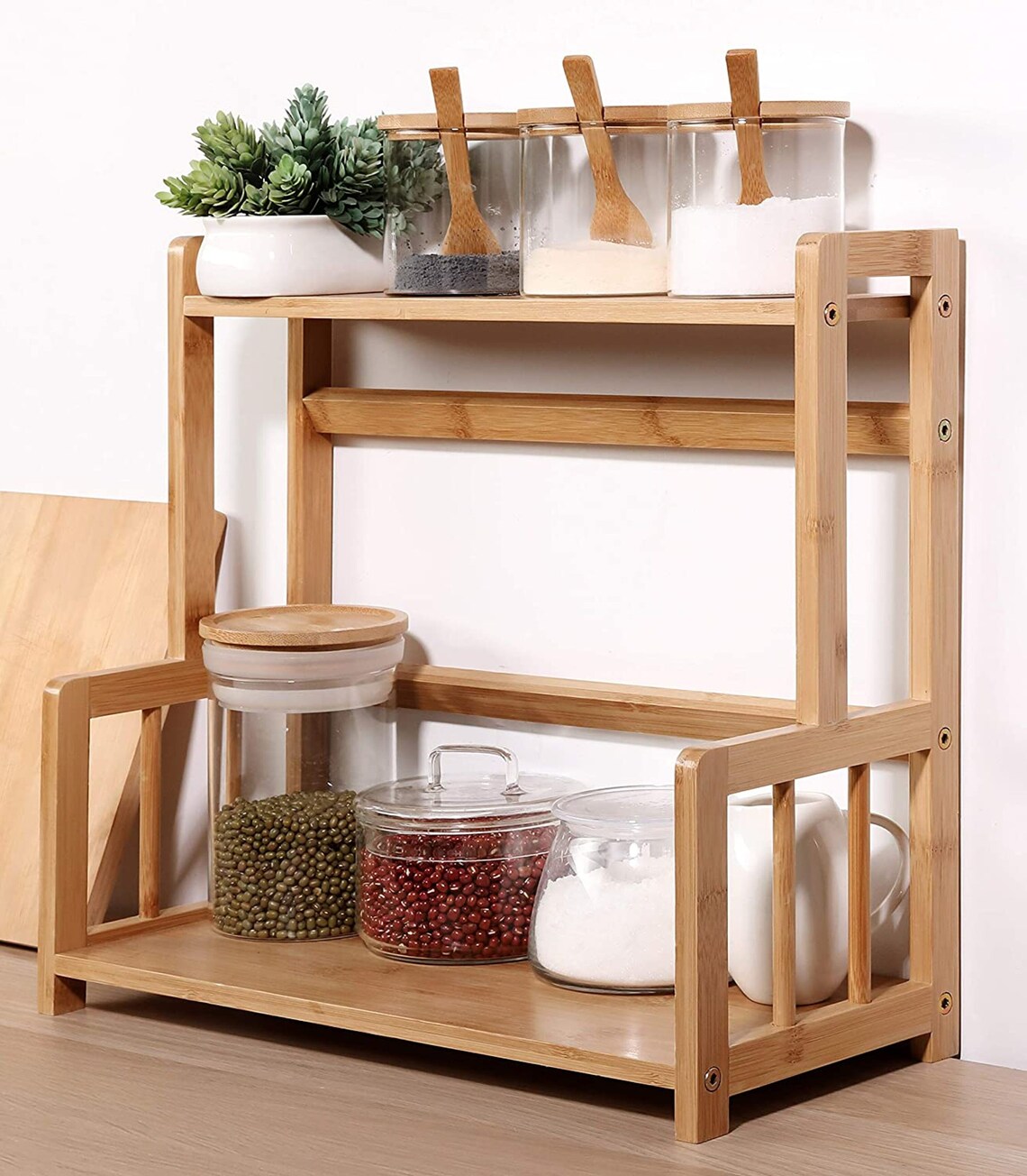 Bamboo Spice Rack Storage Shelves2 Tier Kitchen Counter Shelf Etsy
