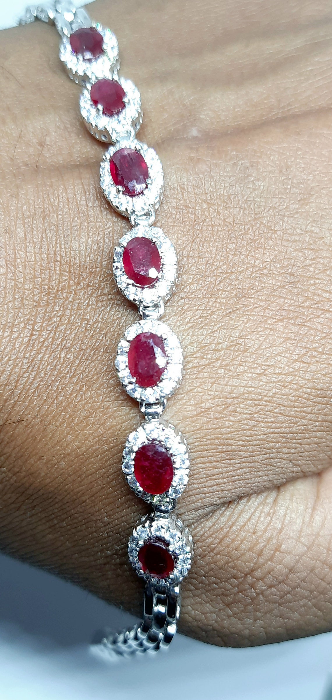 Natural Ruby half Bracelet 925 Silver Bracelet Tennis | Etsy