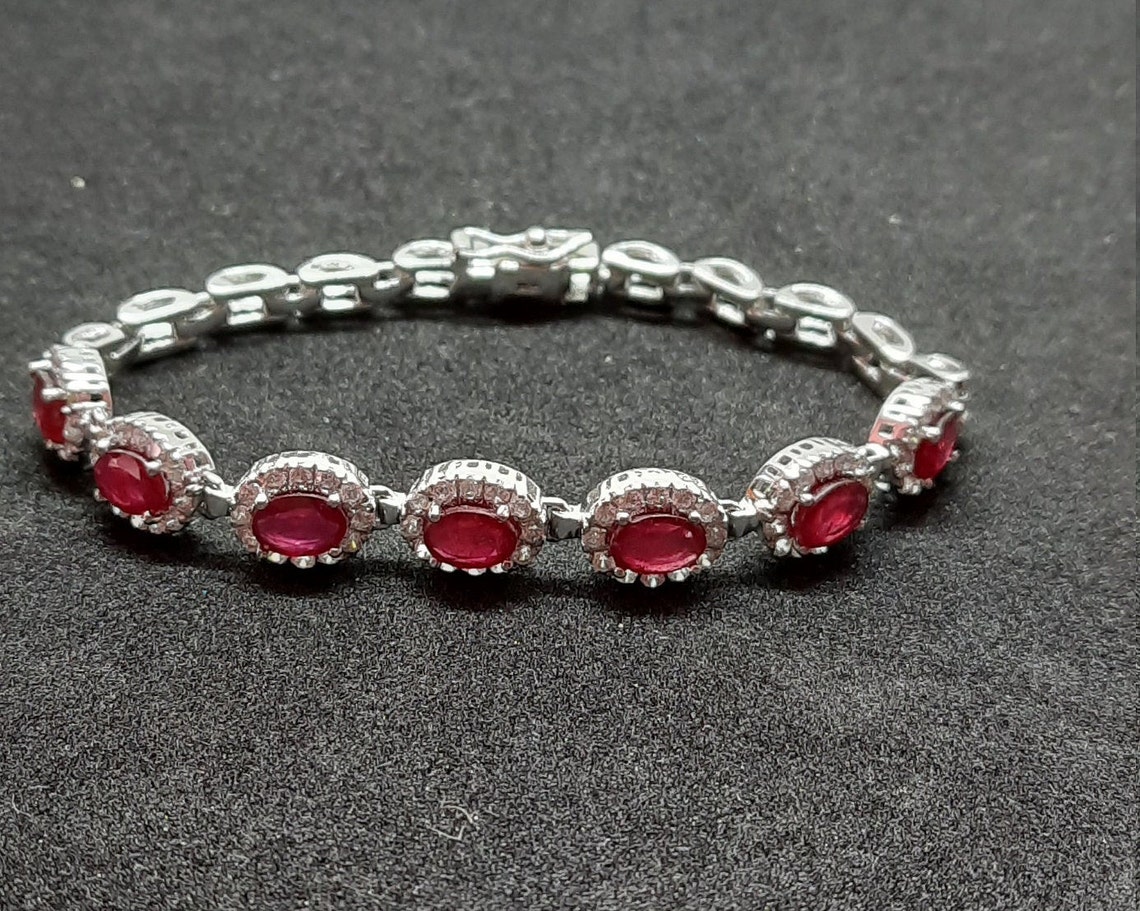 Natural Ruby half Bracelet 925 Silver Bracelet Tennis | Etsy
