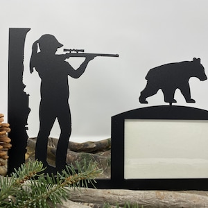 Female Hunting Bear Picture Frame, Metal Hunting Frame, Bear Rifle Hunting Frame, Bear Hunting Gift, Lady Bear Hunter, Girls Hunt Too