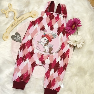 Baby dungarees, baby trousers, unicorn, pink, red, size 68-74 baby girl, girl