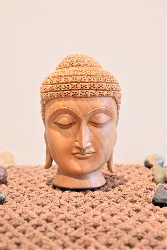 Statue en bois de tête de Bouddha 5 pouces didole en bois de