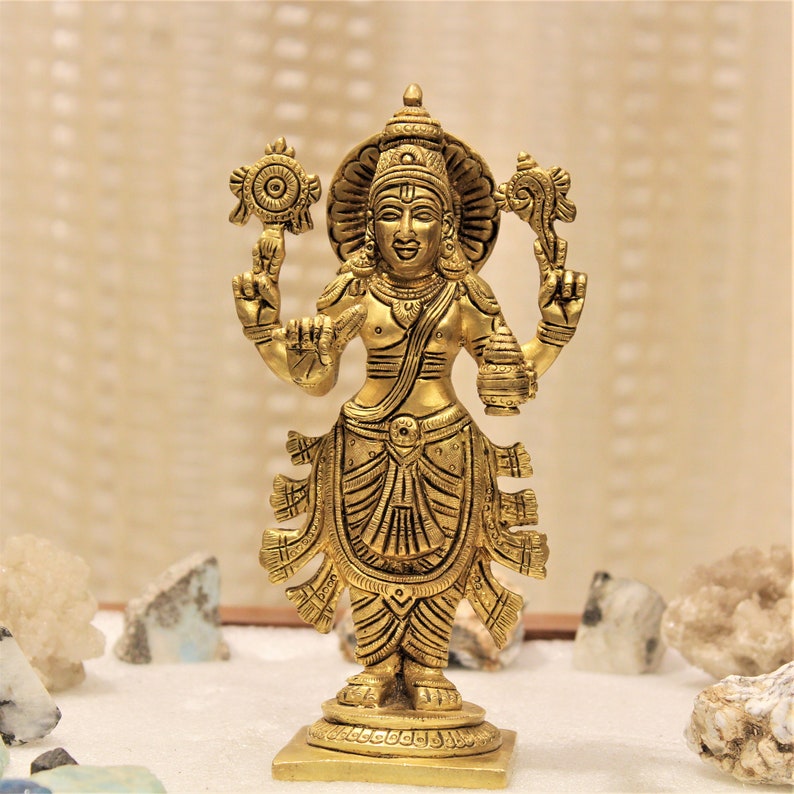 Lord Dhanvantri statue 8 inches brass statue hindu god medicine god god of ayurveda blessing sculpture medicinal guru image 1
