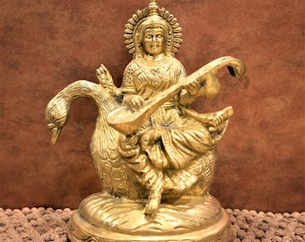 Saraswati Statue 17 cm | Saraswati Brass idol  | Bronze statue| Goddess of knowledge