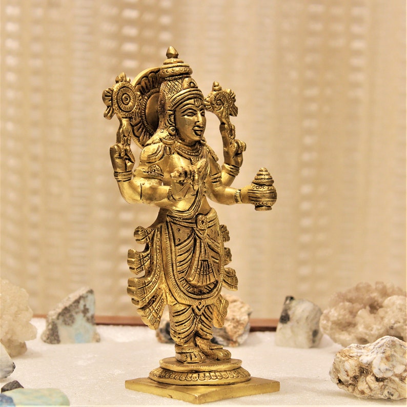 Lord Dhanvantri statue 8 inches brass statue hindu god medicine god god of ayurveda blessing sculpture medicinal guru image 2