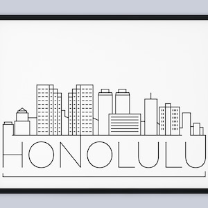 Honolulu Skyline Print, Hawaii Printable, Honolulu Poster, Honolulu City Print, Honolulu Print Art, Hawaii Travel Decor, INSTANT DOWNLOAD