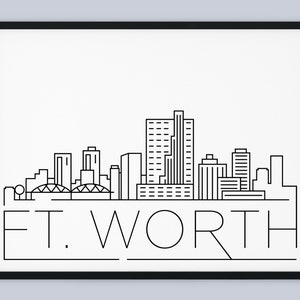 Fort Worth Skyline Print, Texas Printable, Ft. Worth Poster, Fort Worth Print, Ft. Worth Landmark Decor, Minimalist Art, INSTANT DOWNLOAD