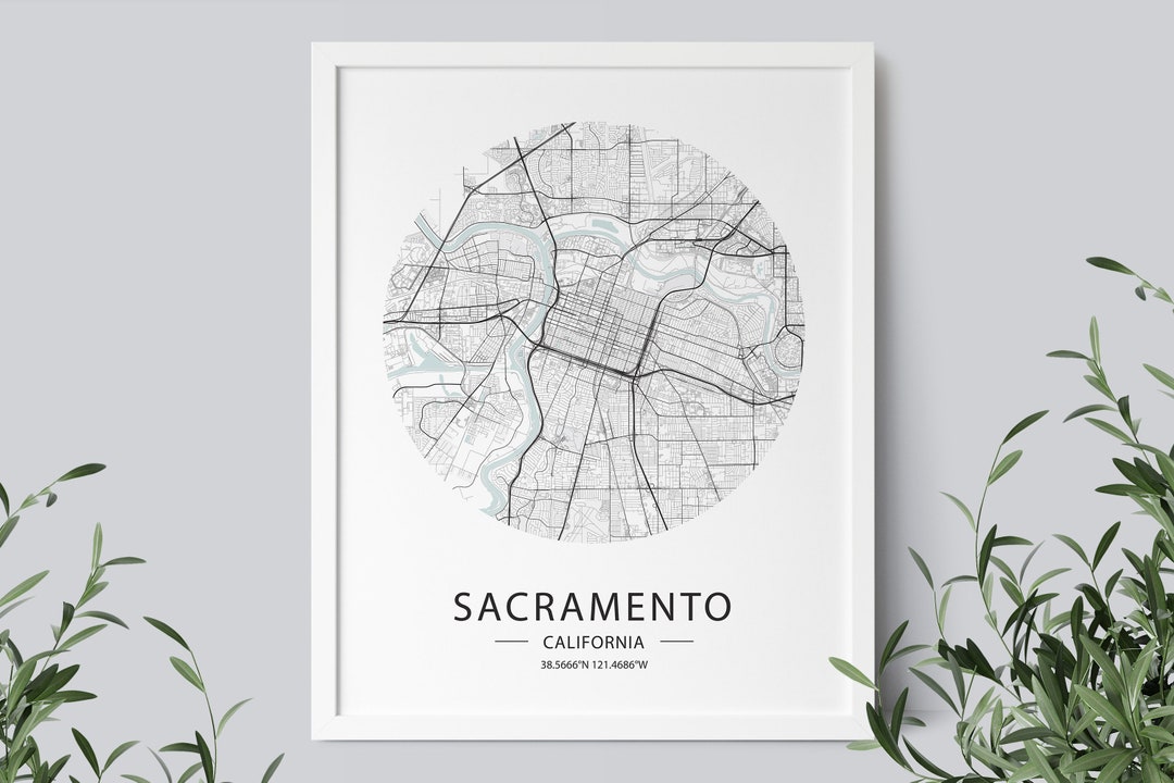 Sacramento Map Print, California Map Poster, Sacramento Street Map, California Wall Art, US Maps ...