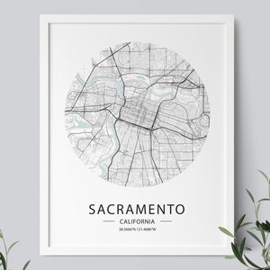 サクラメント地図プリント、カリフォルニア地図ポスター、サクラメントストリートマップ、カリフォルニアウォールアート、米国地図、印刷可能な装飾、即時ダウンロード