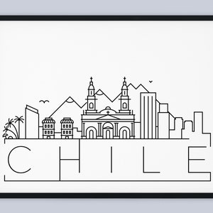 Chile Skyline Print, Santiago Printable, Chile Poster, Chile City Print, Chile Print Art, Chile Travel Decor, INSTANT DOWNLOAD