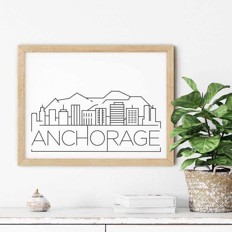 Anchorage Skyline Print Alaska Printable Anchorage Poster Etsy
