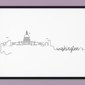 Impressão do horizonte de Washington, decoração para impressão de DC, impressão de linha de caneta de Washington, pôster de marco de silhueta, arte de parede minimalista, DOWNLOAD INSTANTÂNEO