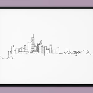 Chicago Skyline Print, Illinois Printable Wall Decor, Chicago Pen Line Print, Minimalistische kunst, Silhouet Landmark Poster, INSTANT DOWNLOAD