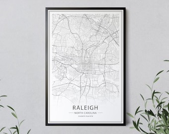 Raleigh North Carolina Map Art Print: Minimalist Street Map (Instant Download)