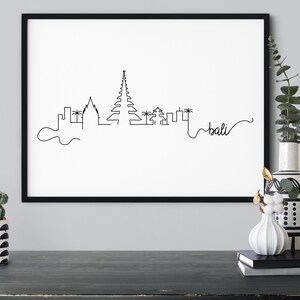 Bali Pen Line Print Silhouette Landmark Poster Minimalist Wall Art Indonesia Printable Wall Decor INSTANT DOWNLOAD Bali Skyline Print