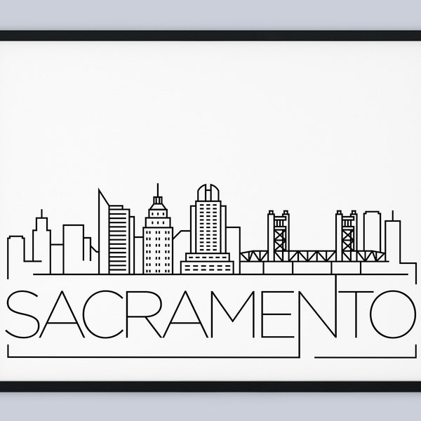 Sacramento Skyline Print, California Printable, Sacramento Poster, Sacramento City Print, Sacramento Landmark Art, INSTANT DOWNLOAD