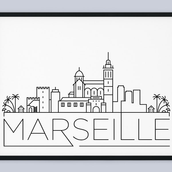 Marseille Skyline Print, France Printable, Marseille Landmark Poster, Marseille City Print, Marseille Art, Travel Decor, INSTANT DOWNLOAD