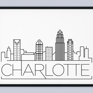 Charlotte Skyline Print, North Carolina Printable, Charlotte Poster, Charlotte City Print, Charlotte Wall Art, INSTANT DOWNLOAD