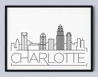Plakat artystyczny Charlotte Skyline: Minimalistyczny pejzaż miejski (do pobrania natychmiast)