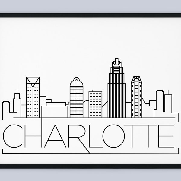 Charlotte Skyline Print, North Carolina Printable, Charlotte Poster, Charlotte City Print, Charlotte Wall Art, INSTANT DOWNLOAD