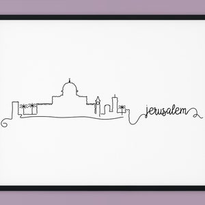 Jerusalem Skyline Print, Jerusalem Printable Decor, Jerusalem Pen Line Print, Minimalist Art, Silhouette Landmark Poster, INSTANT DOWNLOAD