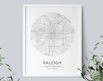 Raleigh North Carolina Map Art Print: Minimalist Street Map (Instant Download)
