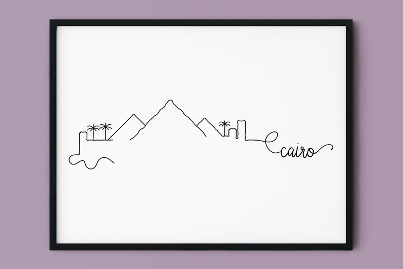 Cairo Skyline Print, Egypt Printable Wall Decor, Pyramids Pen Line ...