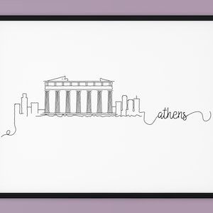Athens Skyline Print, Acrapolis Printable Wall Decor, Greece Pen Line Print, Minimalist Art, Silhouette Landmark Poster, INSTANT DOWNLOAD