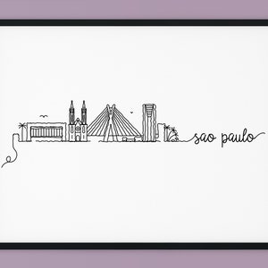 Sao Paulo Skyline Druck, Brasilien druckbare Dekor, Sao Paulo Stift Linie Druck, Silhouette Wahrzeichen Poster, minimalistische Wandkunst, INSTANT DOWNLOAD