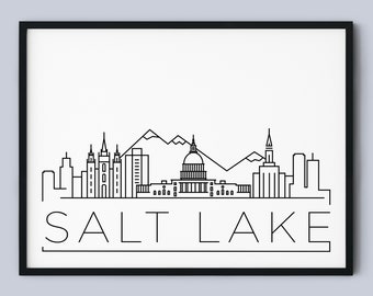 Salt Lake Skyline Print, Utah Printable Art, Cartel de Salt Lake, Salt Lake Print, Cartel de Salt Lake Landmark, Arte Minimalista, DESCARGA INSTANTÁNEA